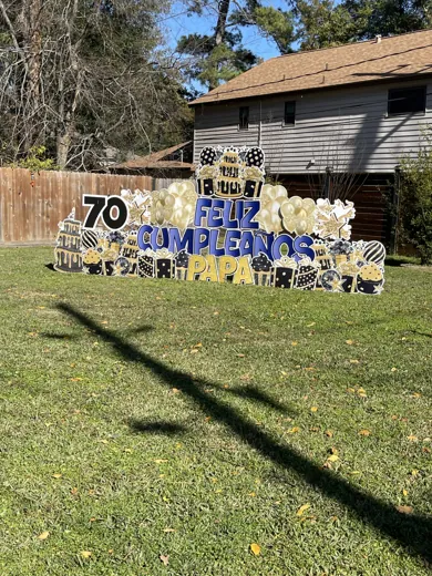 Festive birthday yard sign with bold celebration letters
