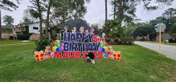 Happy birthday yard greeting installed for photos
