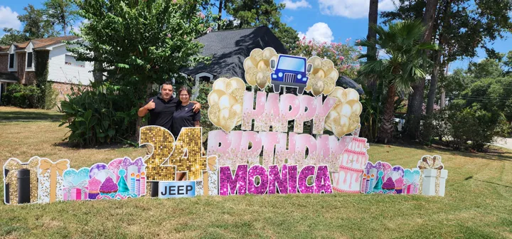 Custom birthday yard sign with bright add-ons